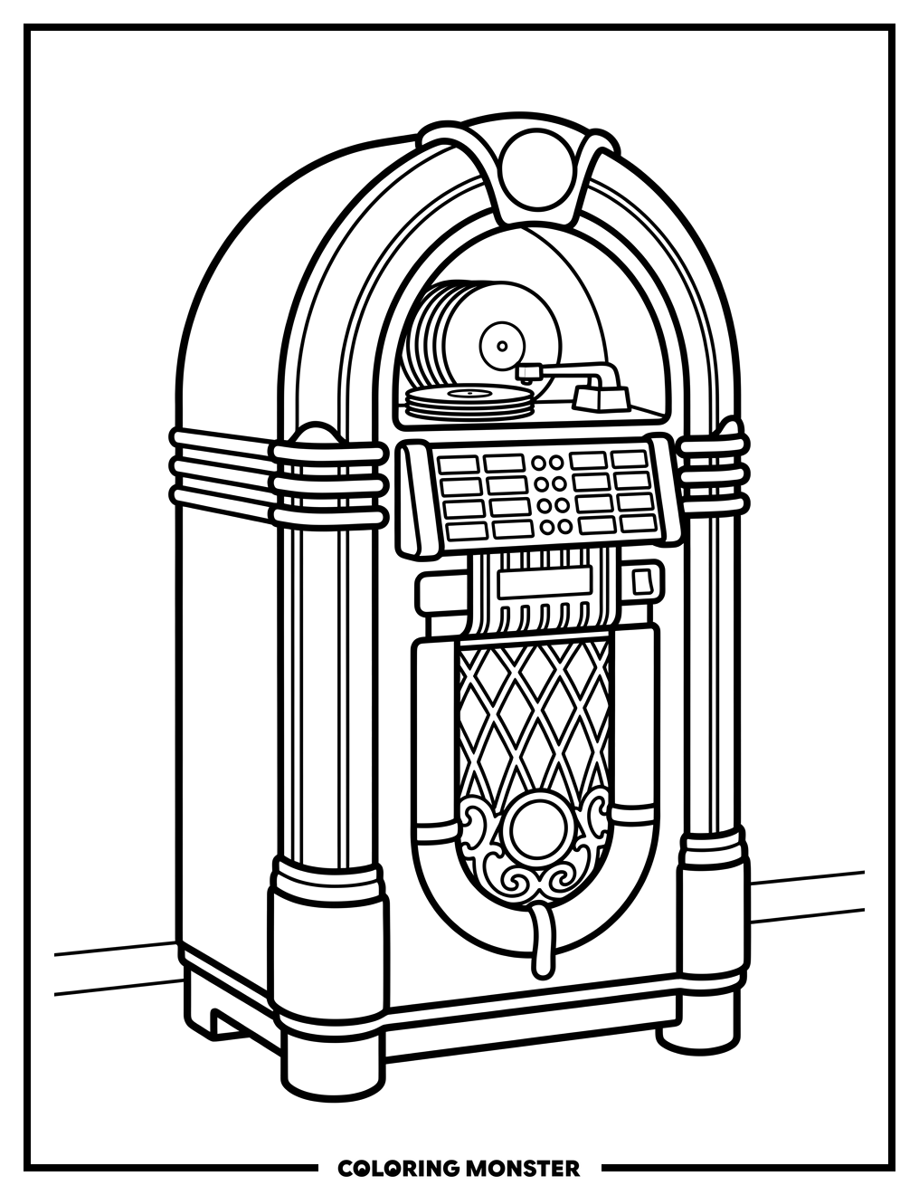 1950s Jukebox With Records Coloring Page