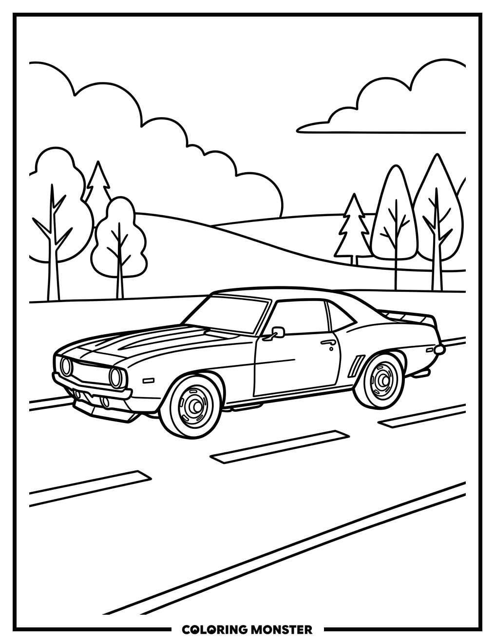 1969 Chevrolet Camaro on Open Road Coloring Page