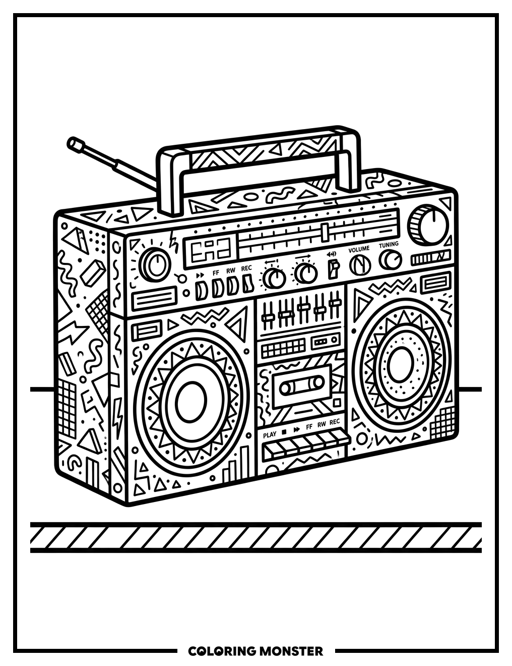 1980s Memphis Boombox Coloring Page