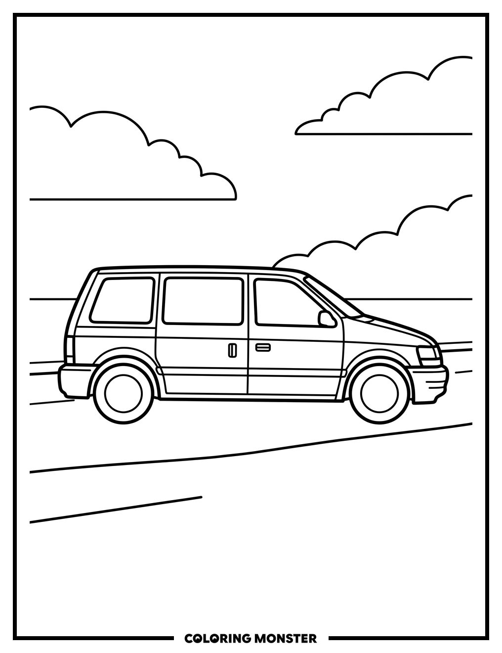 1990s Dodge Caravan Driving Coloring Page