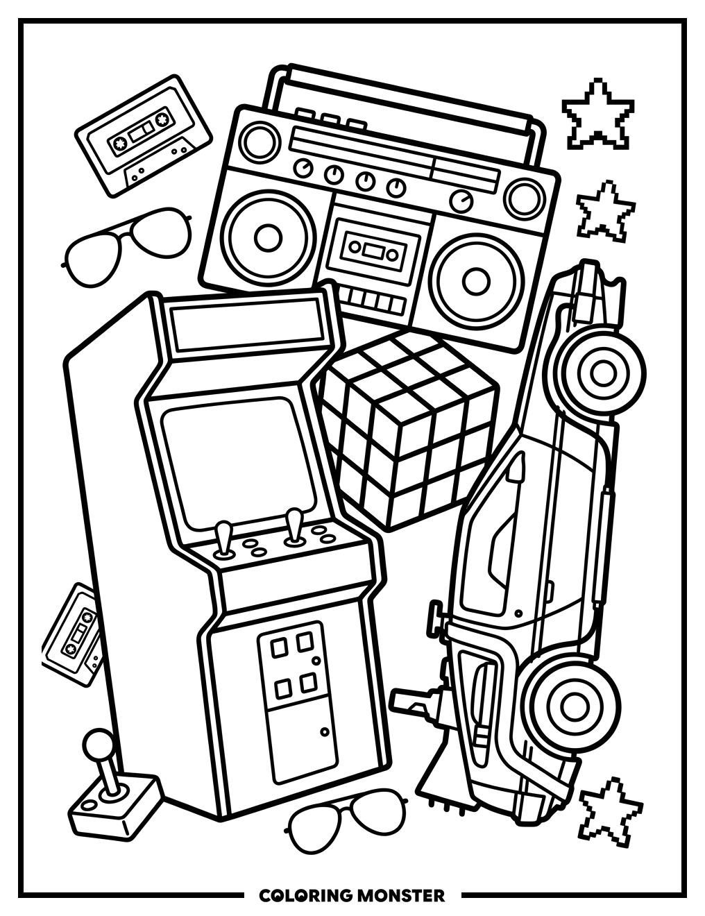80s Movie Icons Collage Coloring Page