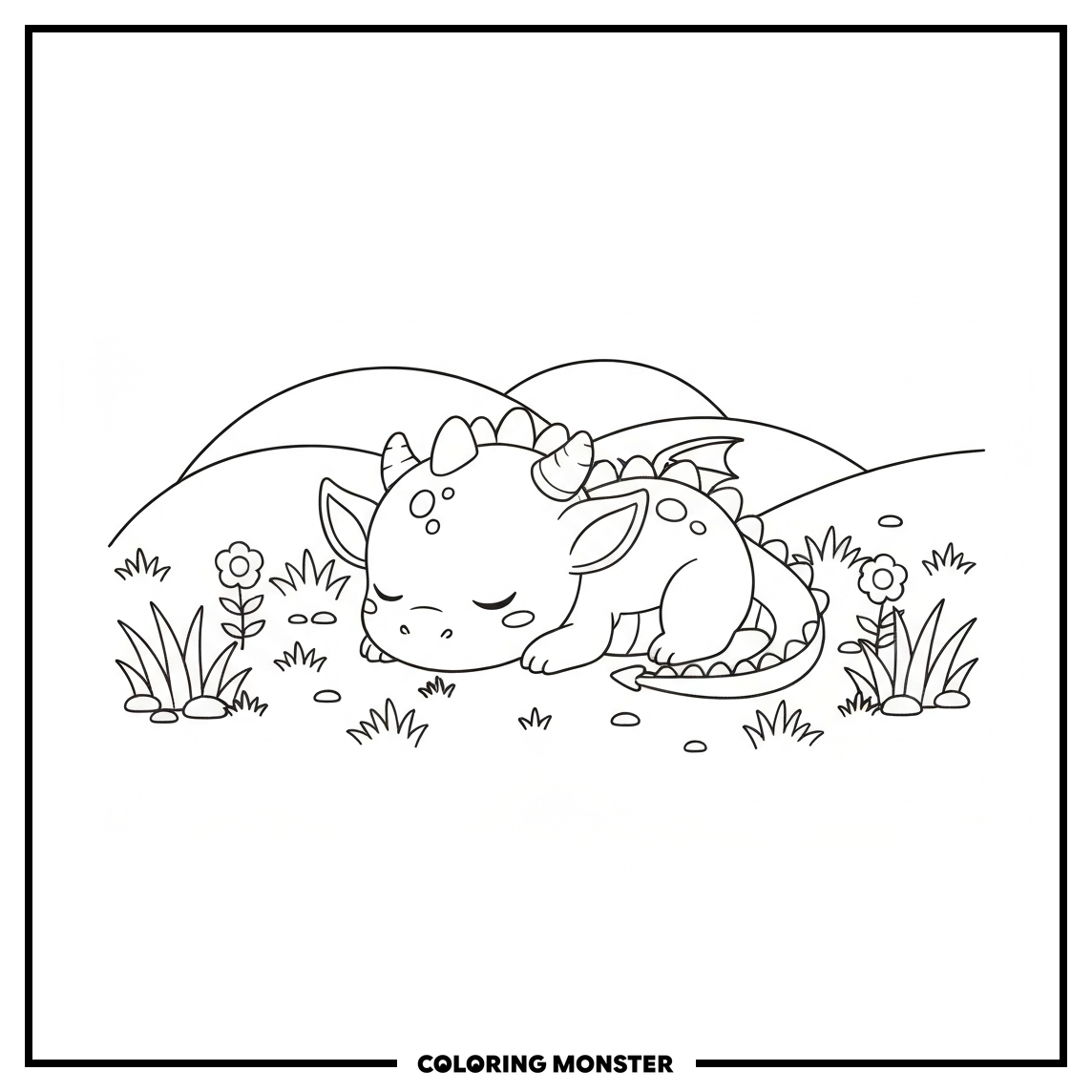 A Dragon In A Meadow Coloring Page