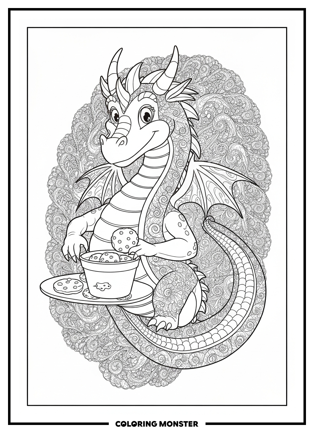A Friendly Dragon Baking Cookies Coloring Page