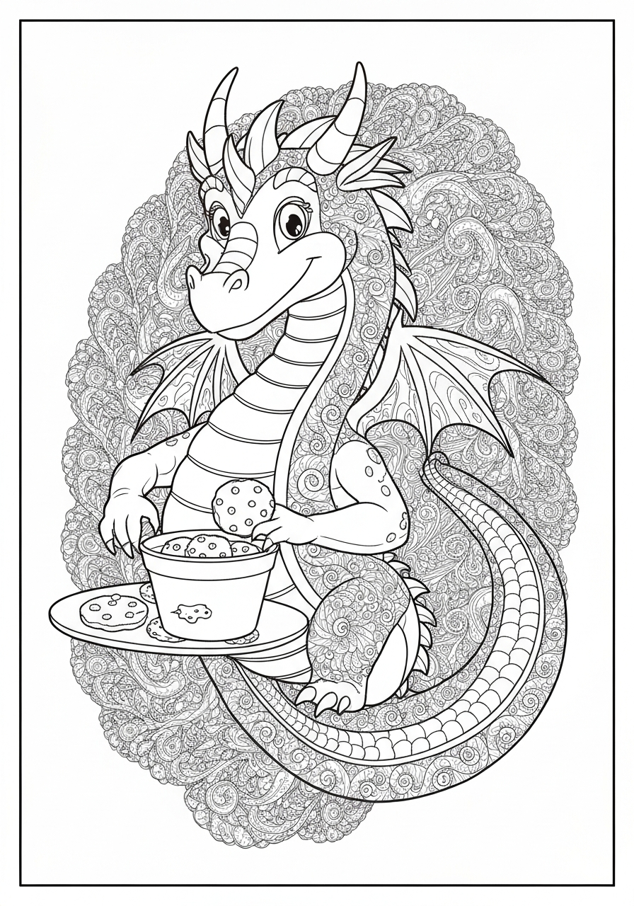 A Friendly Dragon Baking Cookies