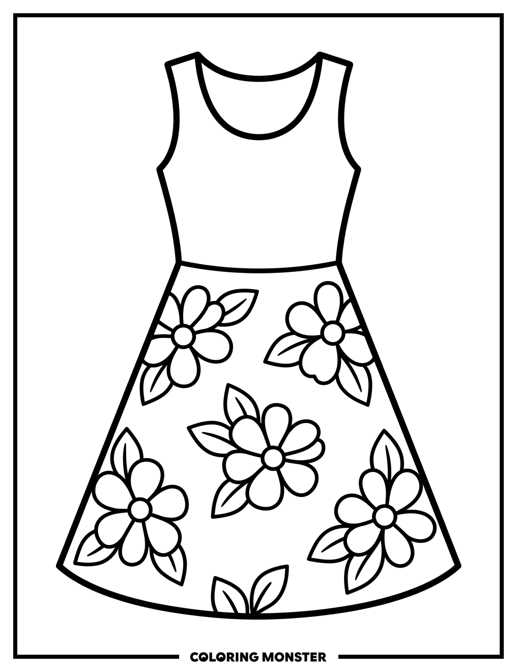 A-Line Dress With Floral Skirt Coloring Page