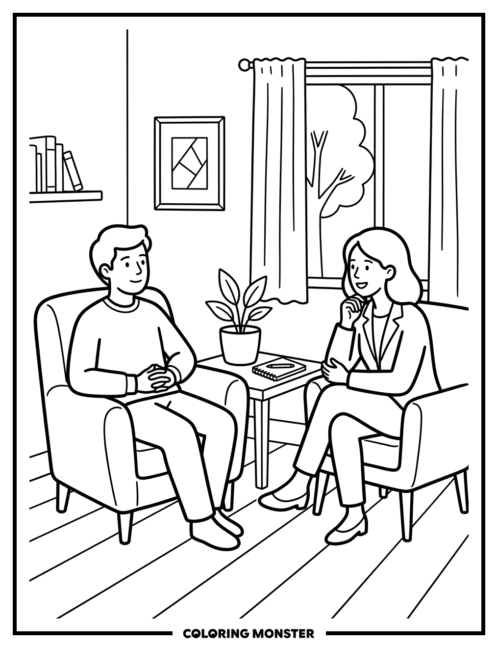 A Person Talking to a Therapist Coloring Page