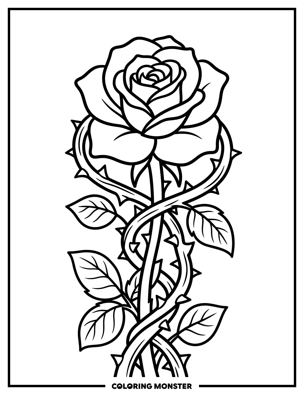 A Rose on a Thorny Vine Coloring Page