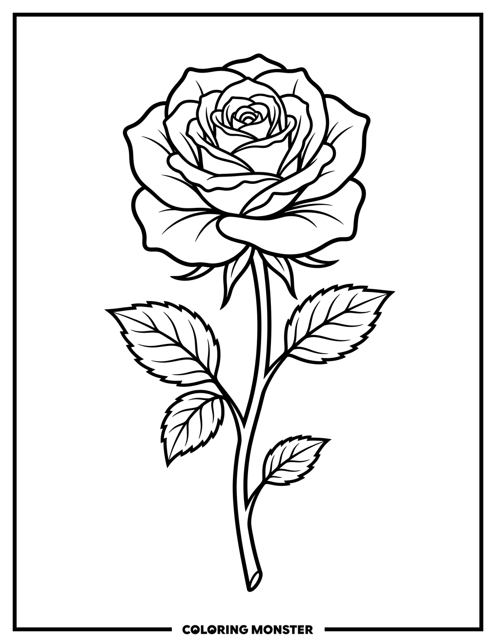 A Single Blooming Rose Coloring Page