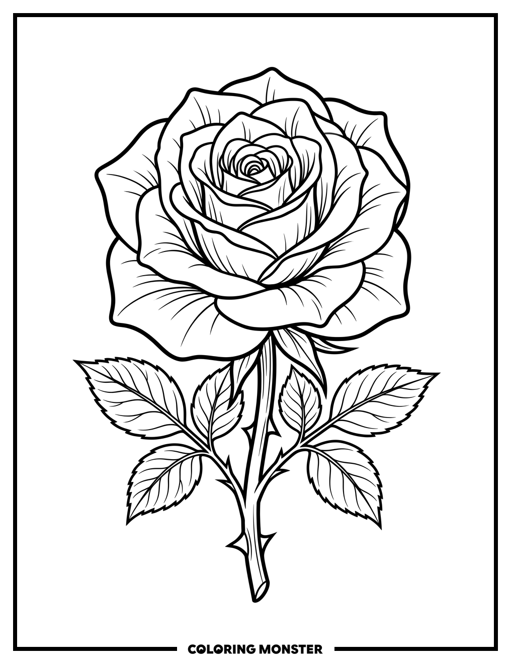 A Single Blooming Rose Coloring Page