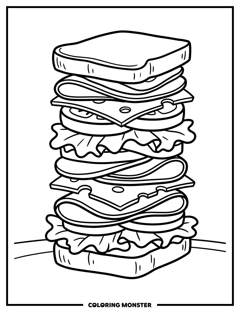 A Tall Stacked Sandwich Coloring Page