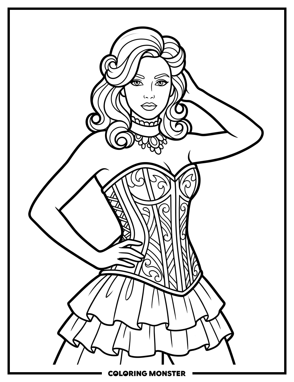 A Woman in a Corset Coloring Page