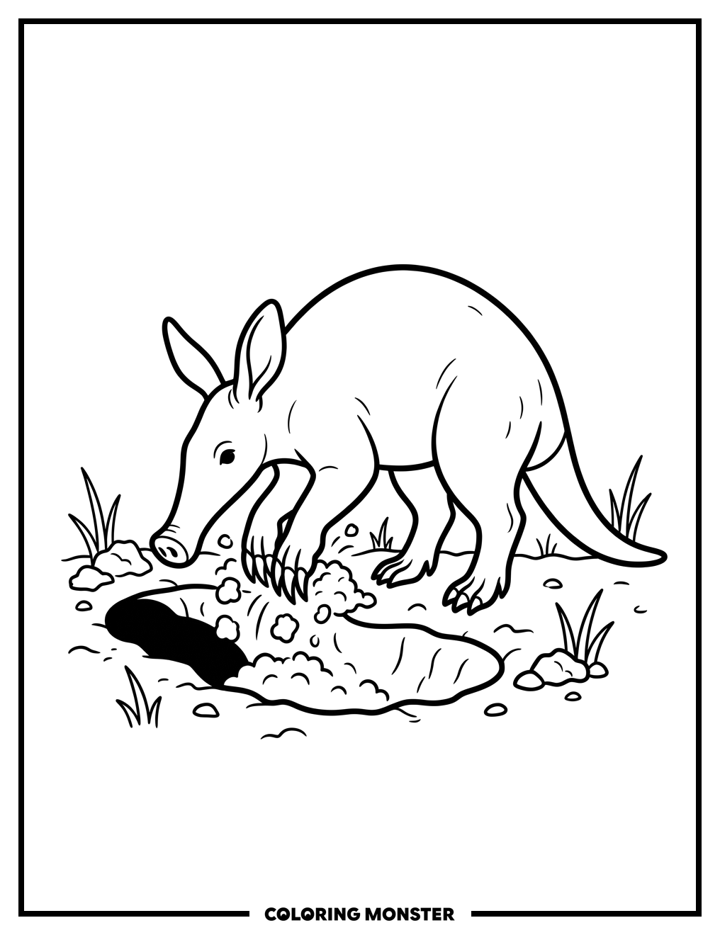 Aardvark Digging a Hole Coloring Page