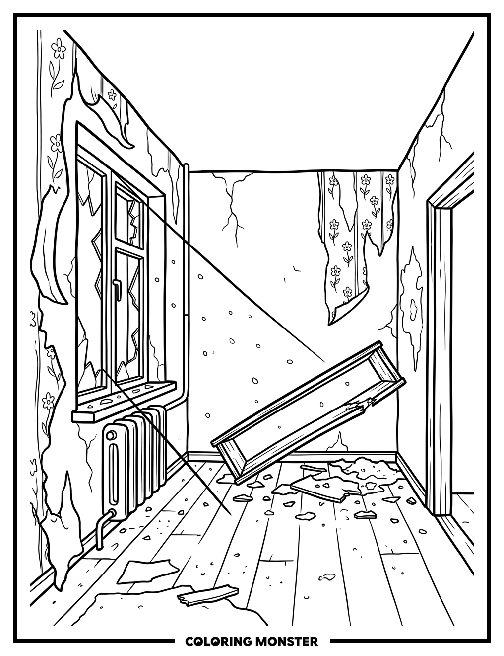 Abandoned Room With Sunbeam Coloring Page