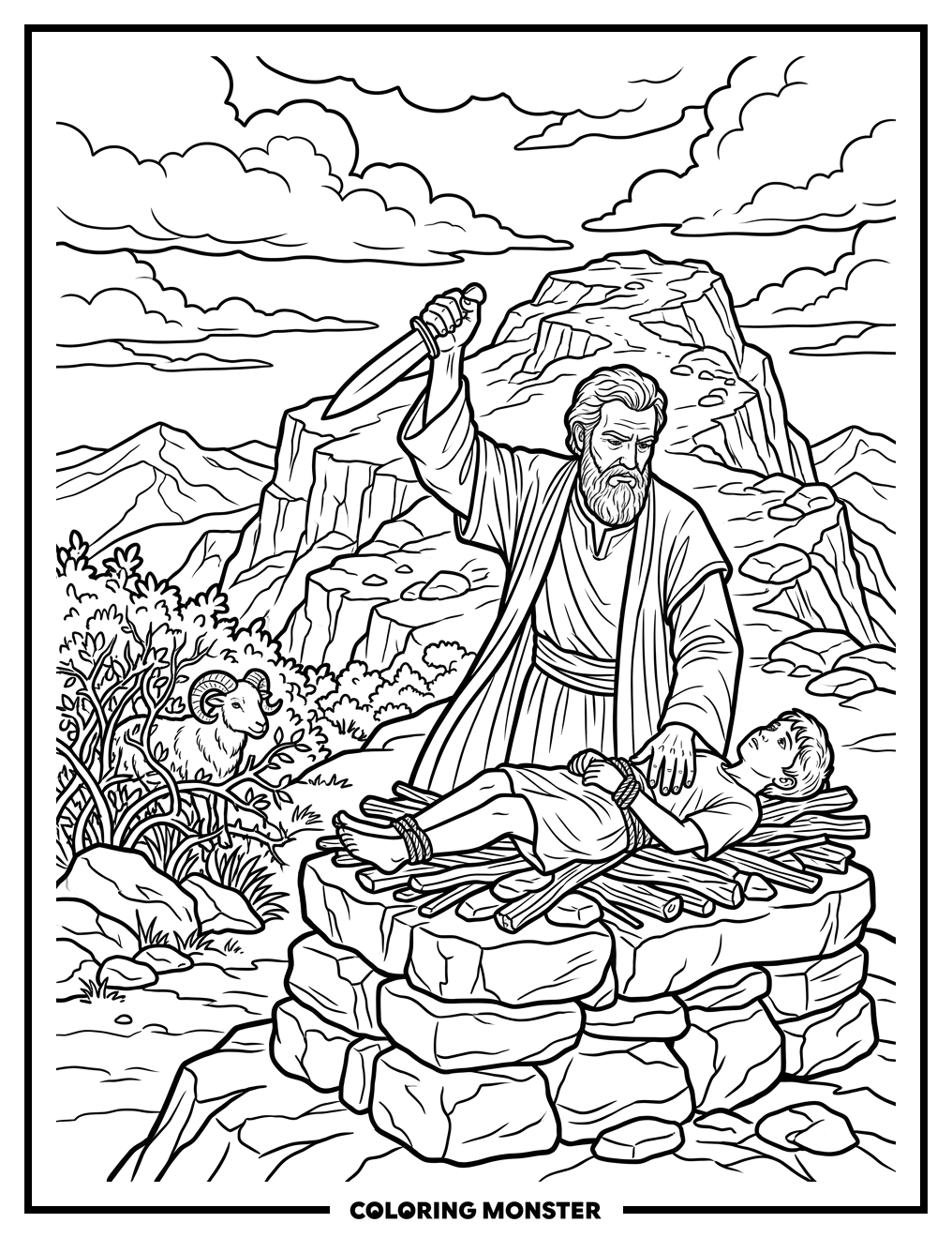 Abraham and Isaac on Mount Moriah Coloring Page