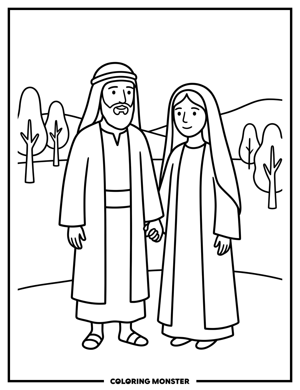 Abraham and Sarah Holding Hands Coloring Page
