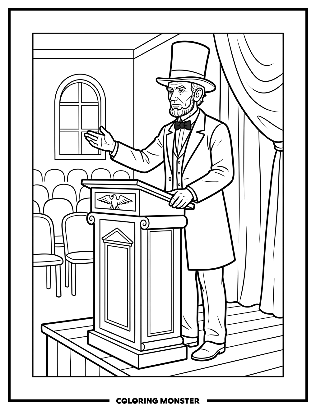 Abraham Lincoln at the Podium Coloring Page