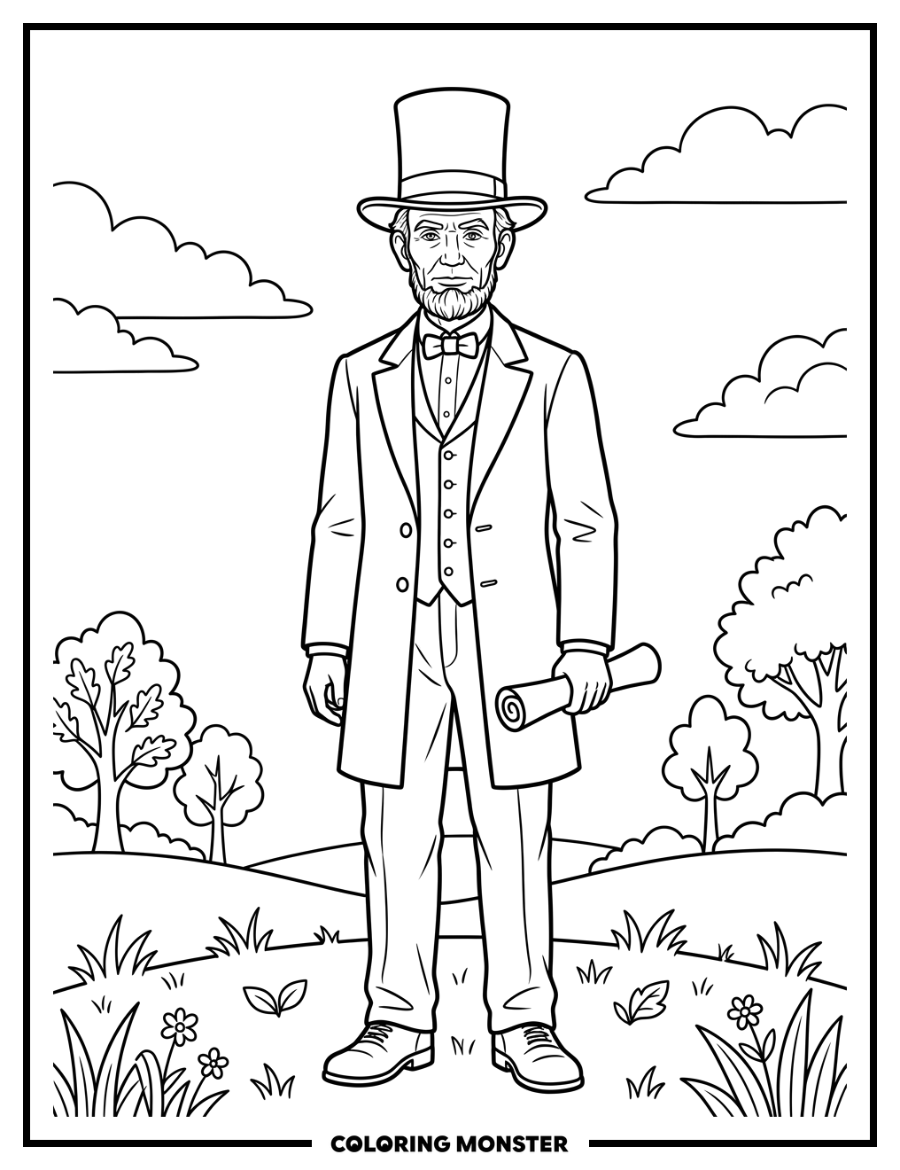 Abraham Lincoln in Stovepipe Hat Coloring Page