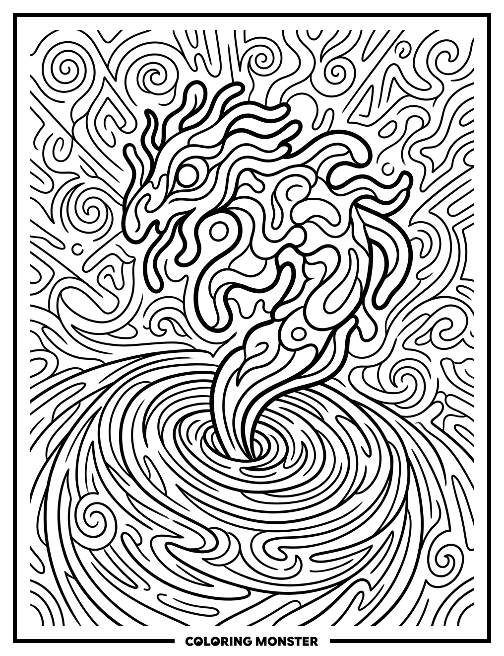 Abstract Creature in Energy Vortex Coloring Page