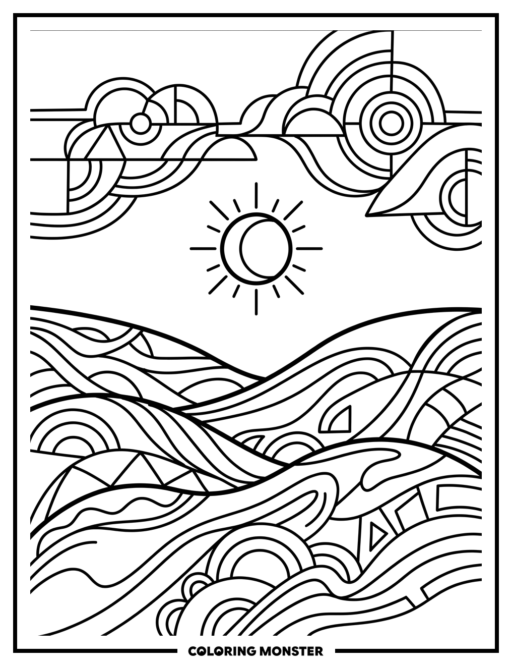 Abstract Digital Landscape Coloring Page