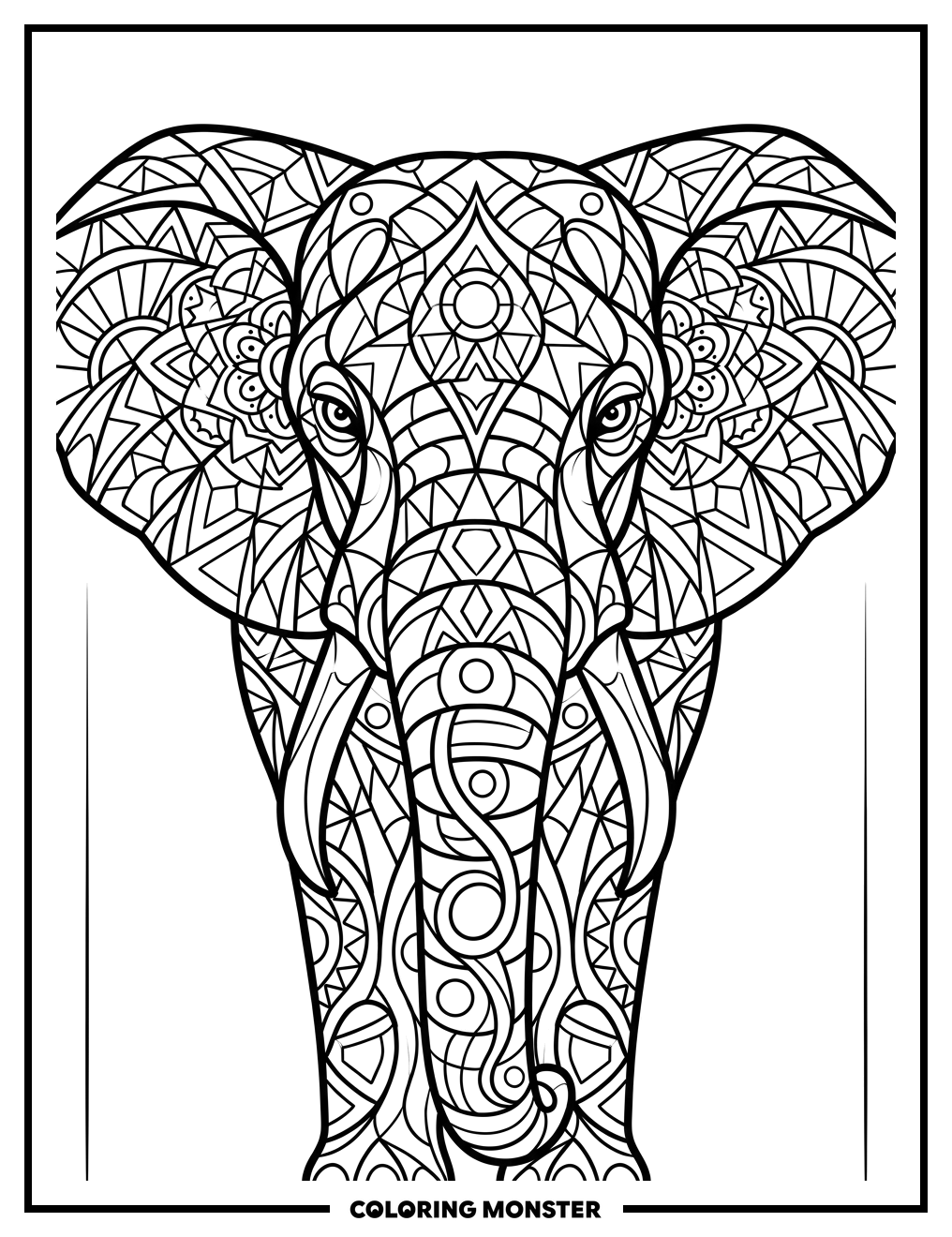Abstract Elephant Head Coloring Page