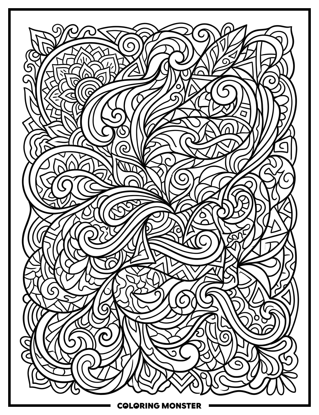 Abstract Flowing Shapes Coloring Page