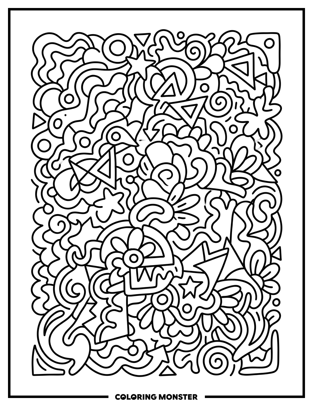 Abstract Geometric and Organic Shapes Coloring Page