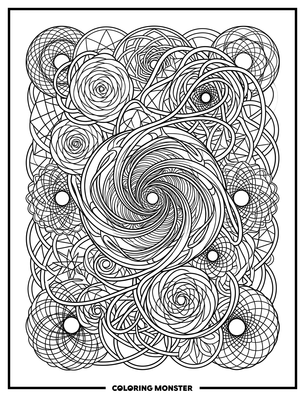 Abstract Spirograph and Geometric Art Coloring Page