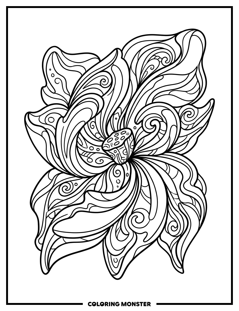 Abstract Swirling Flower Coloring Page