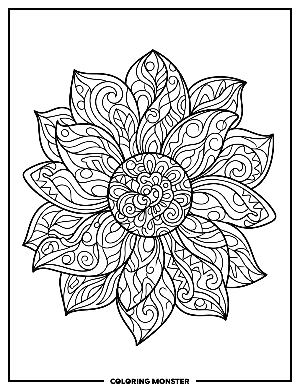 Abstract Swirling Flower Coloring Page