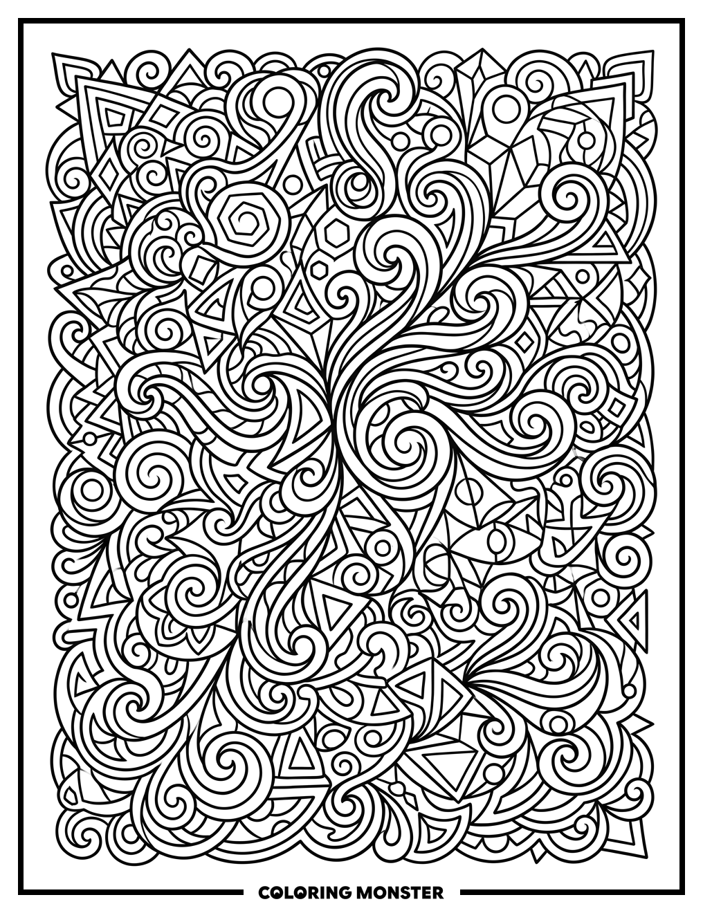 Abstract Swirling Lines and Shapes Coloring Page