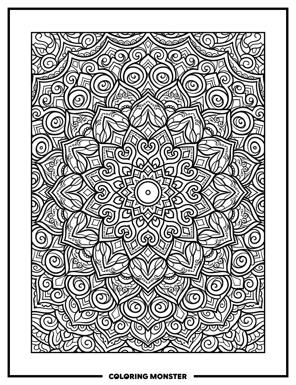 Abstract Swirling Mandala Coloring Page