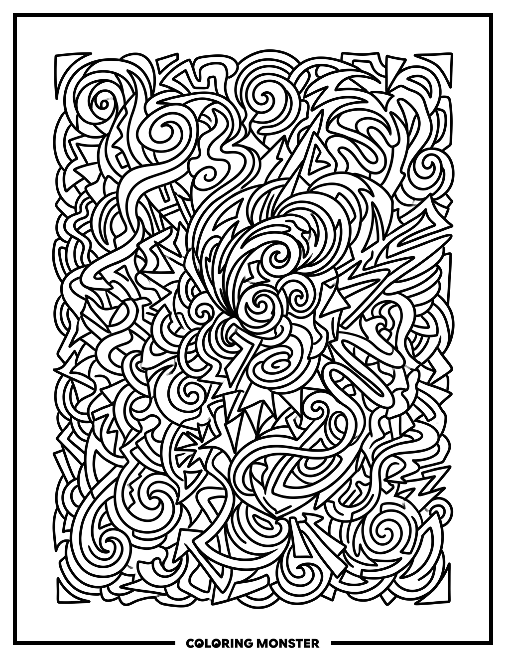Abstract Swirling Shapes Coloring Page