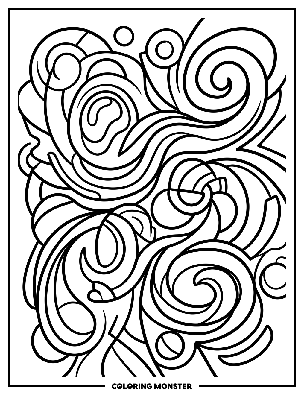 Abstract Swirls and Shapes Coloring Page