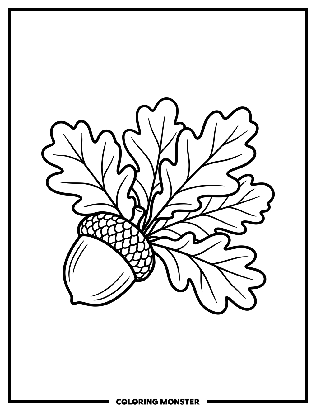 Acorn and Oak Leaves Coloring Page