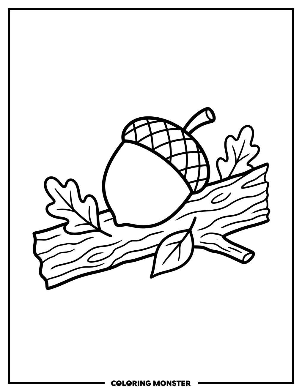 Acorn on Tree Branch Coloring Page