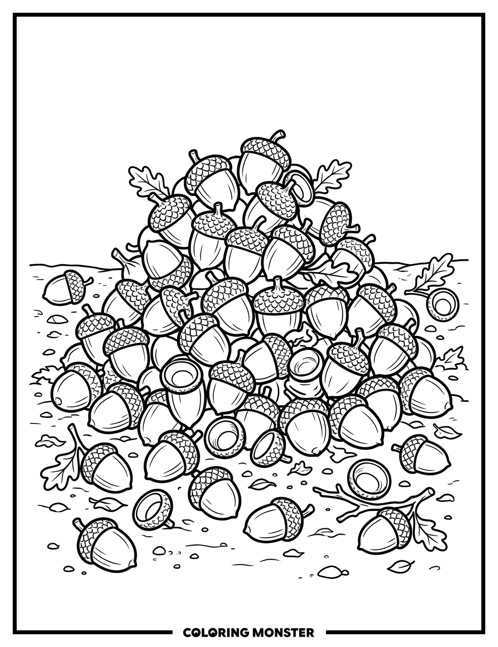 Acorn Pile On Flat Surface Coloring Page