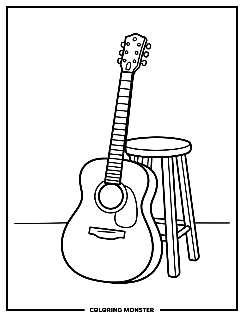 Acoustic Guitar and Stool Coloring Page
