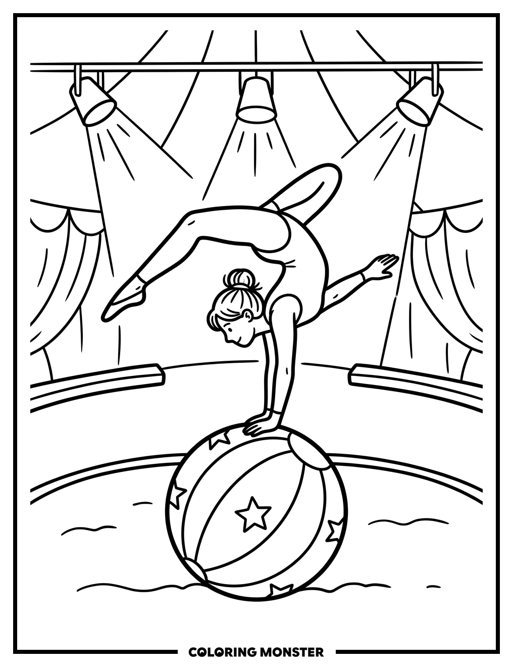 Acrobat Balancing on Circus Ball Coloring Page