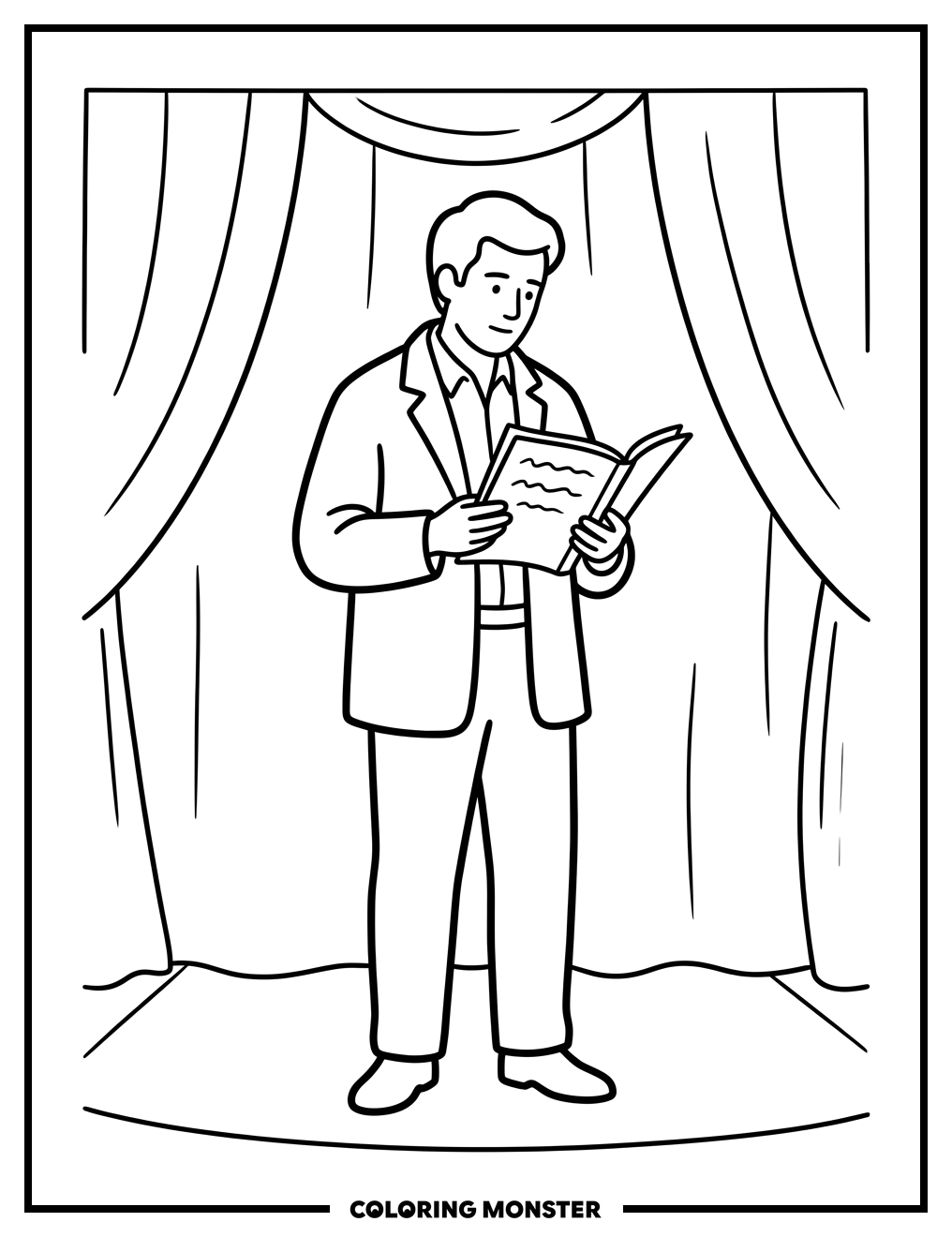 Actor on Stage with Script Coloring Page