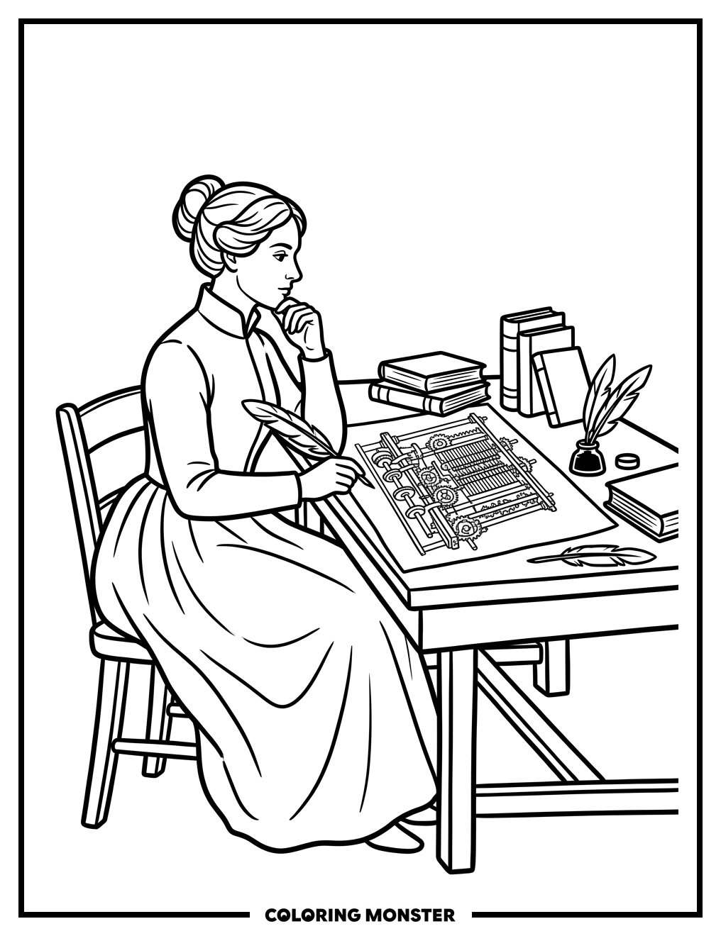 Ada Lovelace At Her Desk Coloring Page