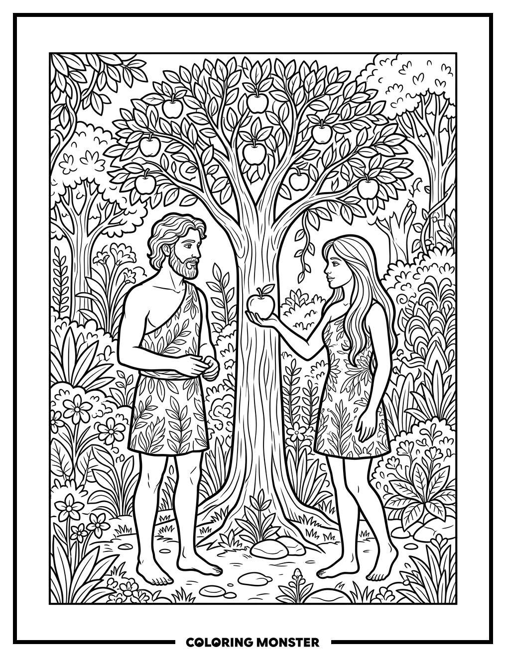 Adam and Eve in the Garden of Eden Coloring Page