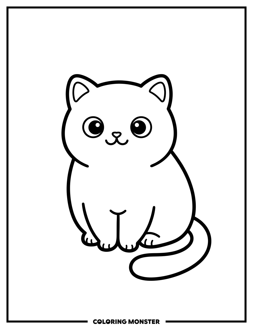 Adorable Cartoon Cat Coloring Page