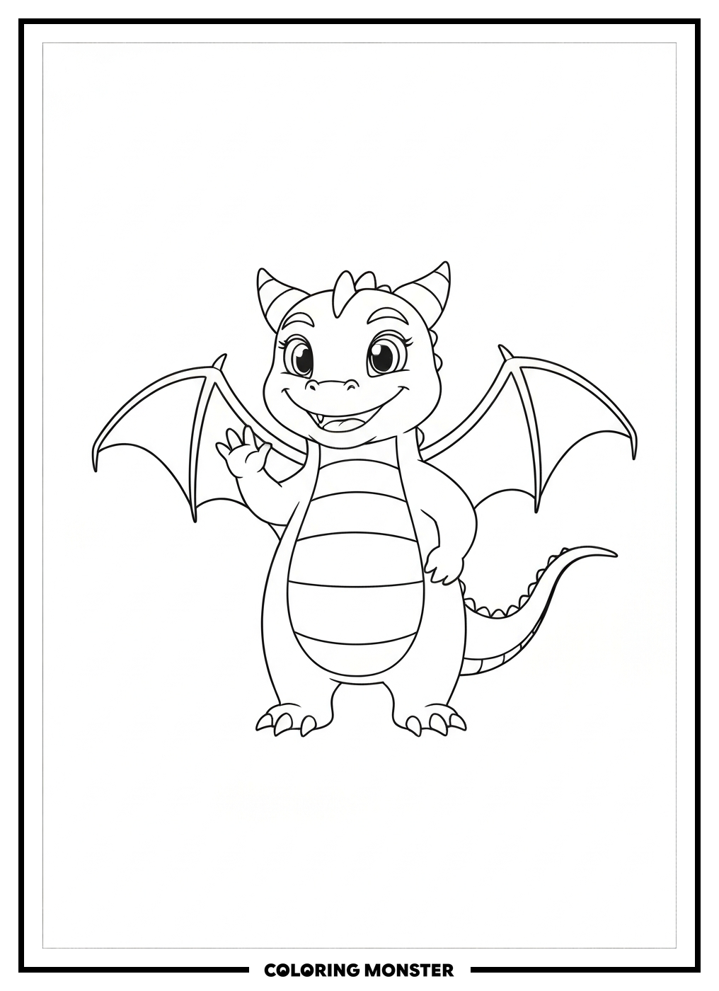 Adorable Dragon Waving At The Camera Coloring Page