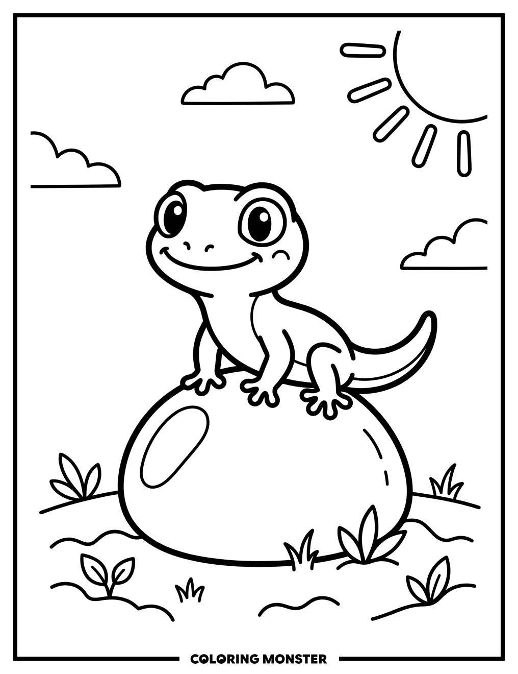 Adorable Gecko on a Pebble Coloring Page