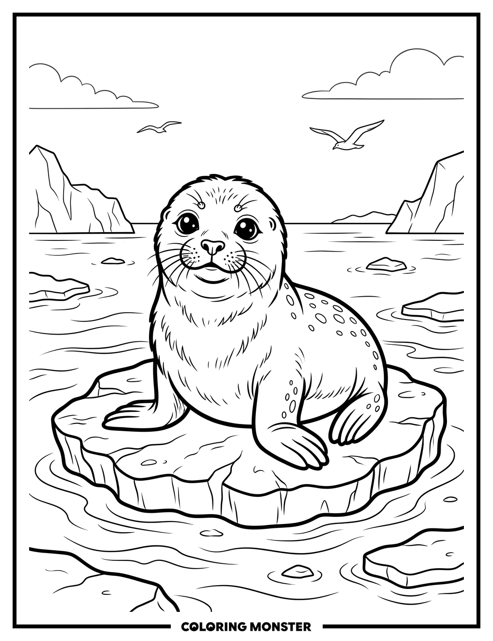 Adorable Seal Pup on Ice Floe Coloring Page