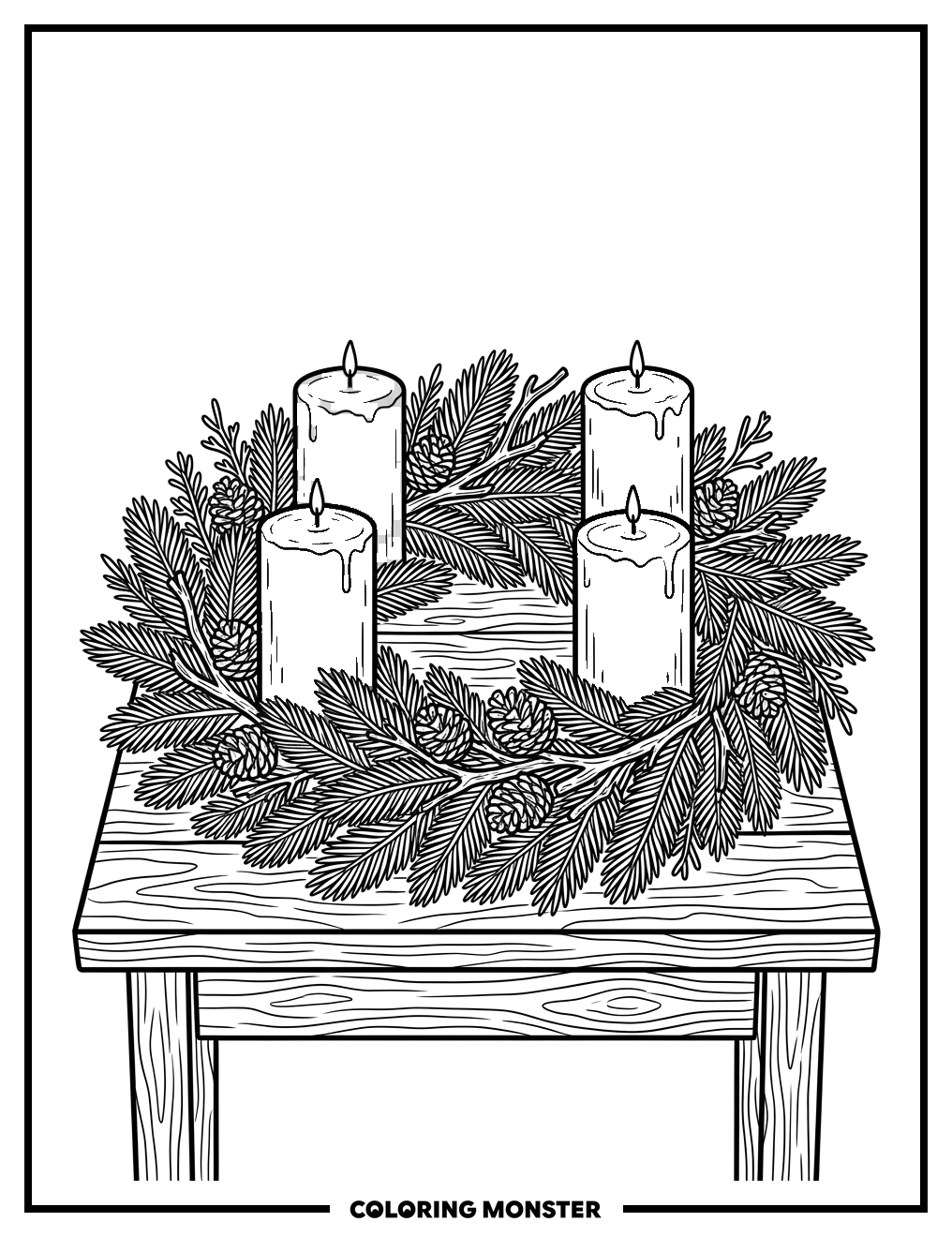 Advent Wreath With Candles Coloring Page