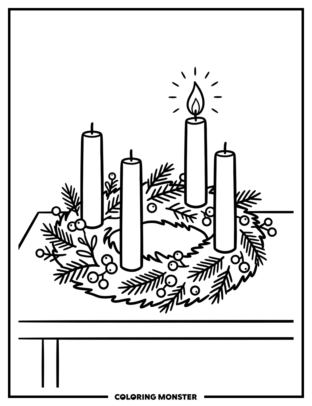 Advent Wreath With One Candle Lit Coloring Page