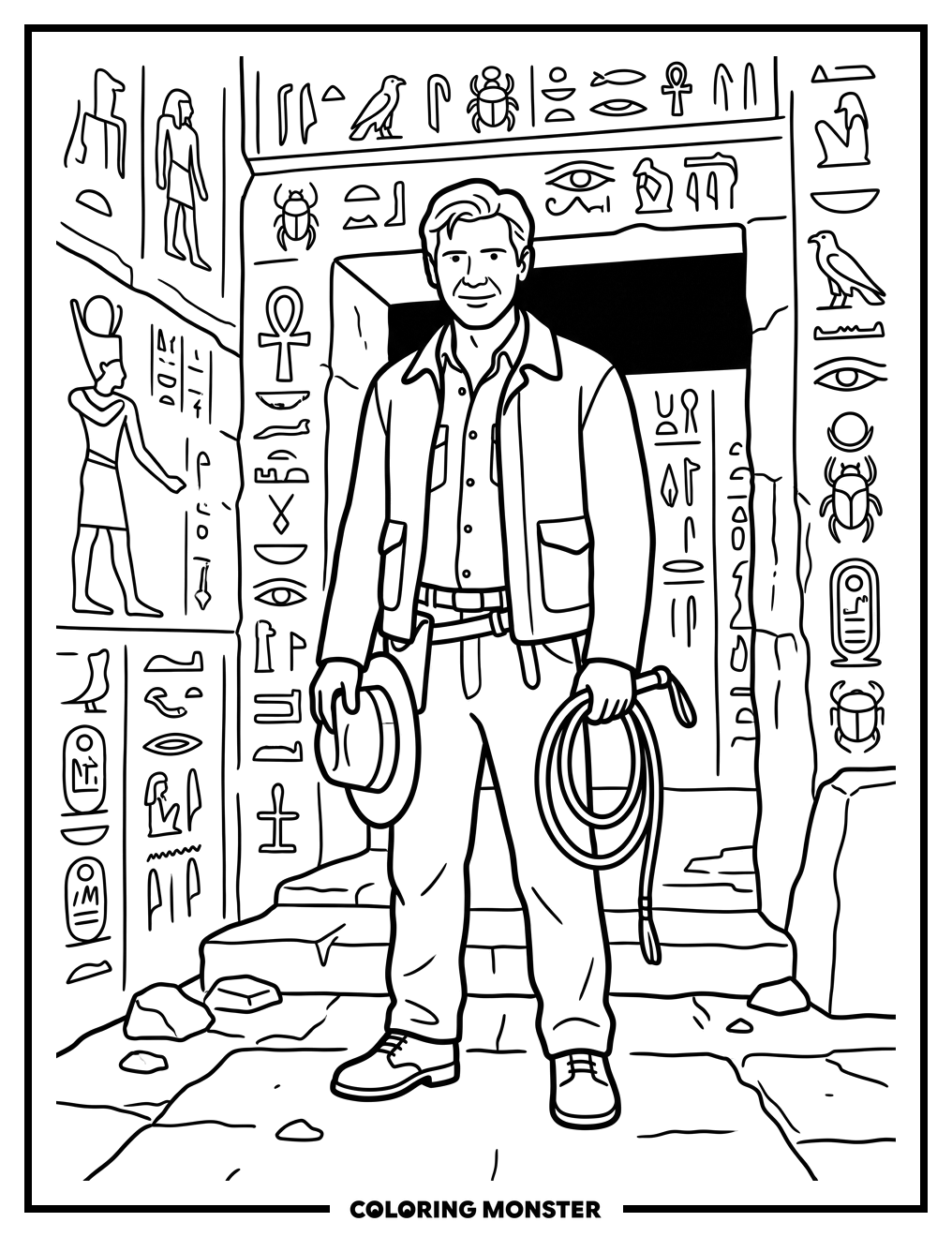 Adventurer in Ancient Tomb Coloring Page