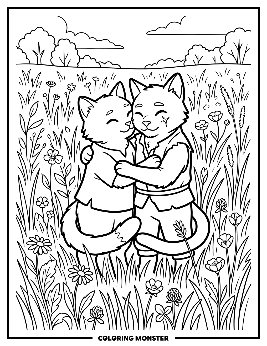 Affectionate Cats Nuzzling Coloring Page