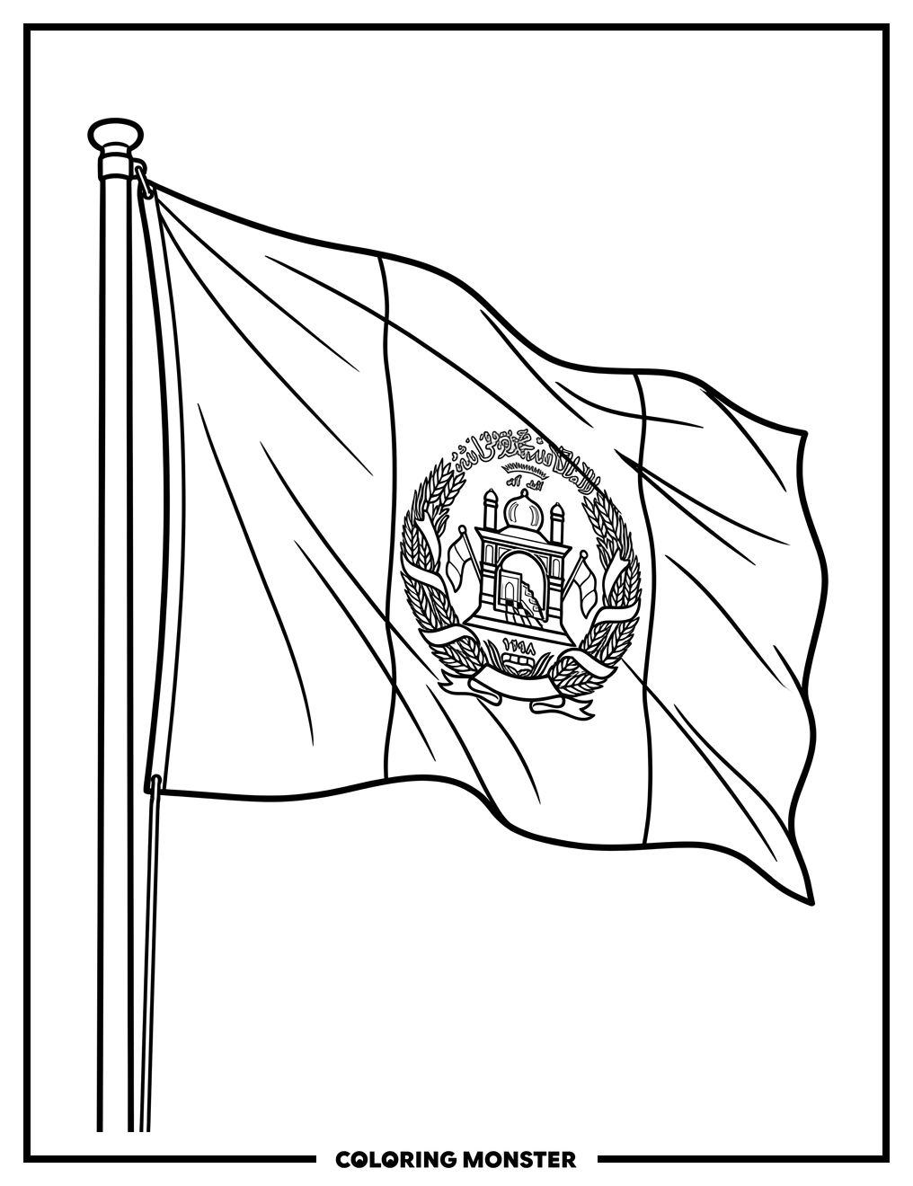 Afghan Flag Waving Proudly Coloring Page